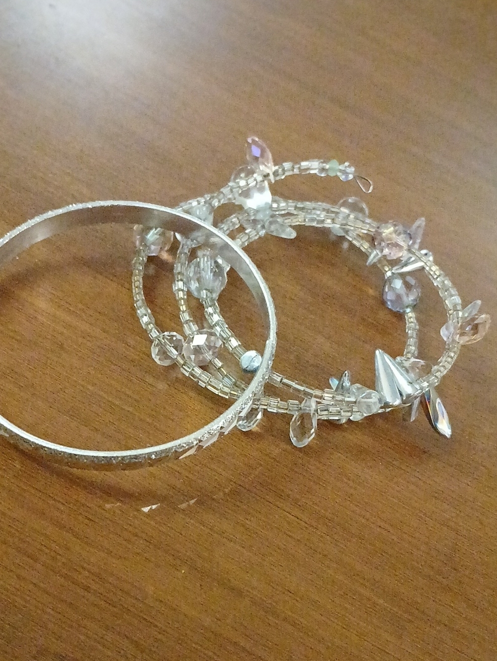 Lot Of 2 Delicate Silver Tone Beaded Women's Bracelet / Bangle